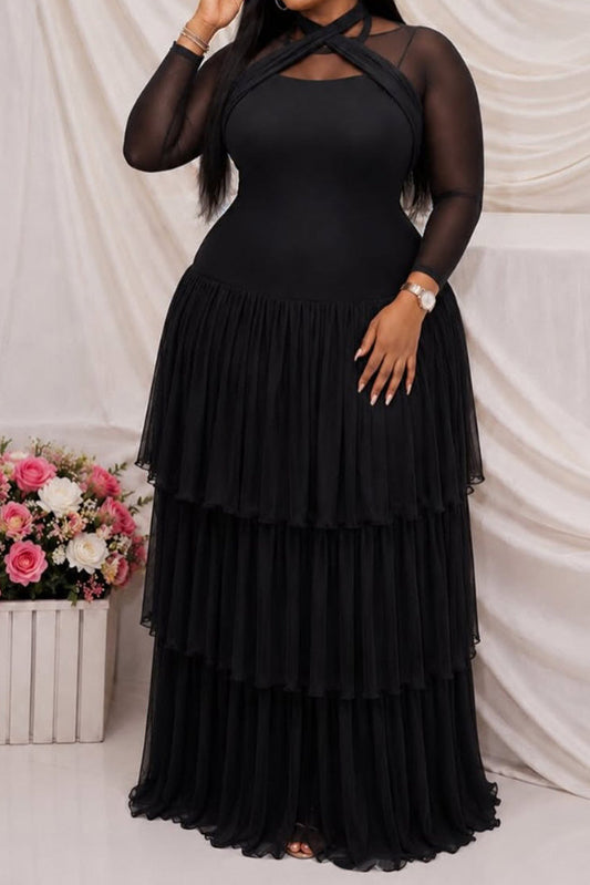 Plus Size Sheer Tiered Mesh Maxi Dress Lavish Daily