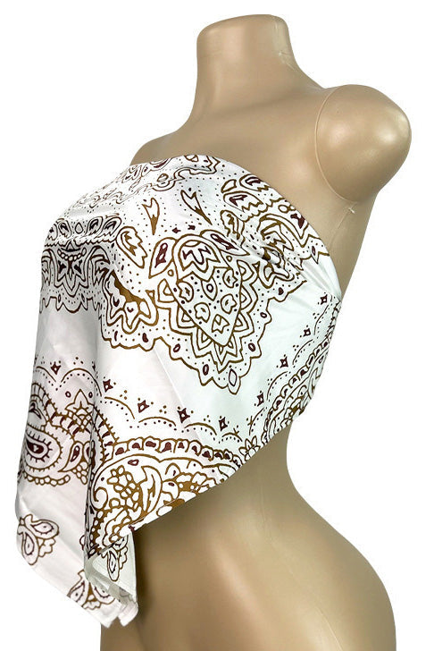 Printed Strapless Scarf Top with Tie Back Lavish Daily