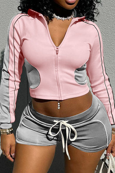 Zip-up Long Sleeve Drawstring Low Rise Pant set Lavish Daily