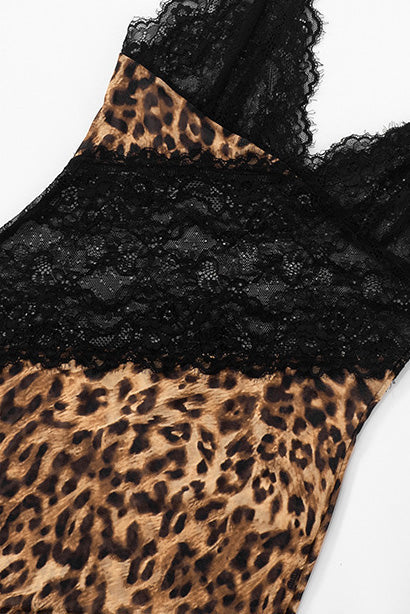 Leopard Print Lace Splice Maxi Dress Lavish Daily