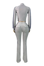 Zip Up Drawstring Stripe Flare Pants Set Lavish Daily