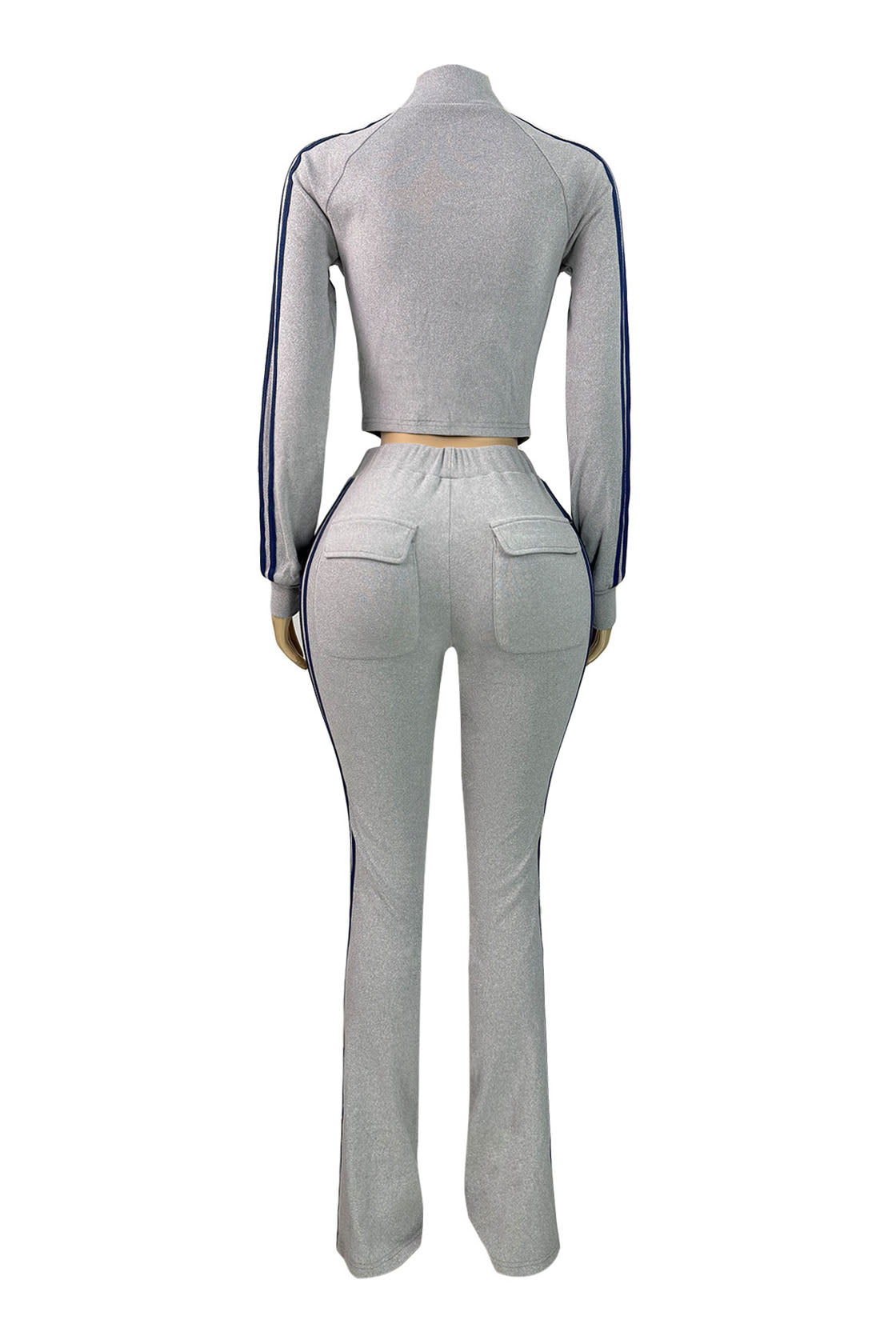 Zip Up Drawstring Stripe Flare Pants Set Lavish Daily