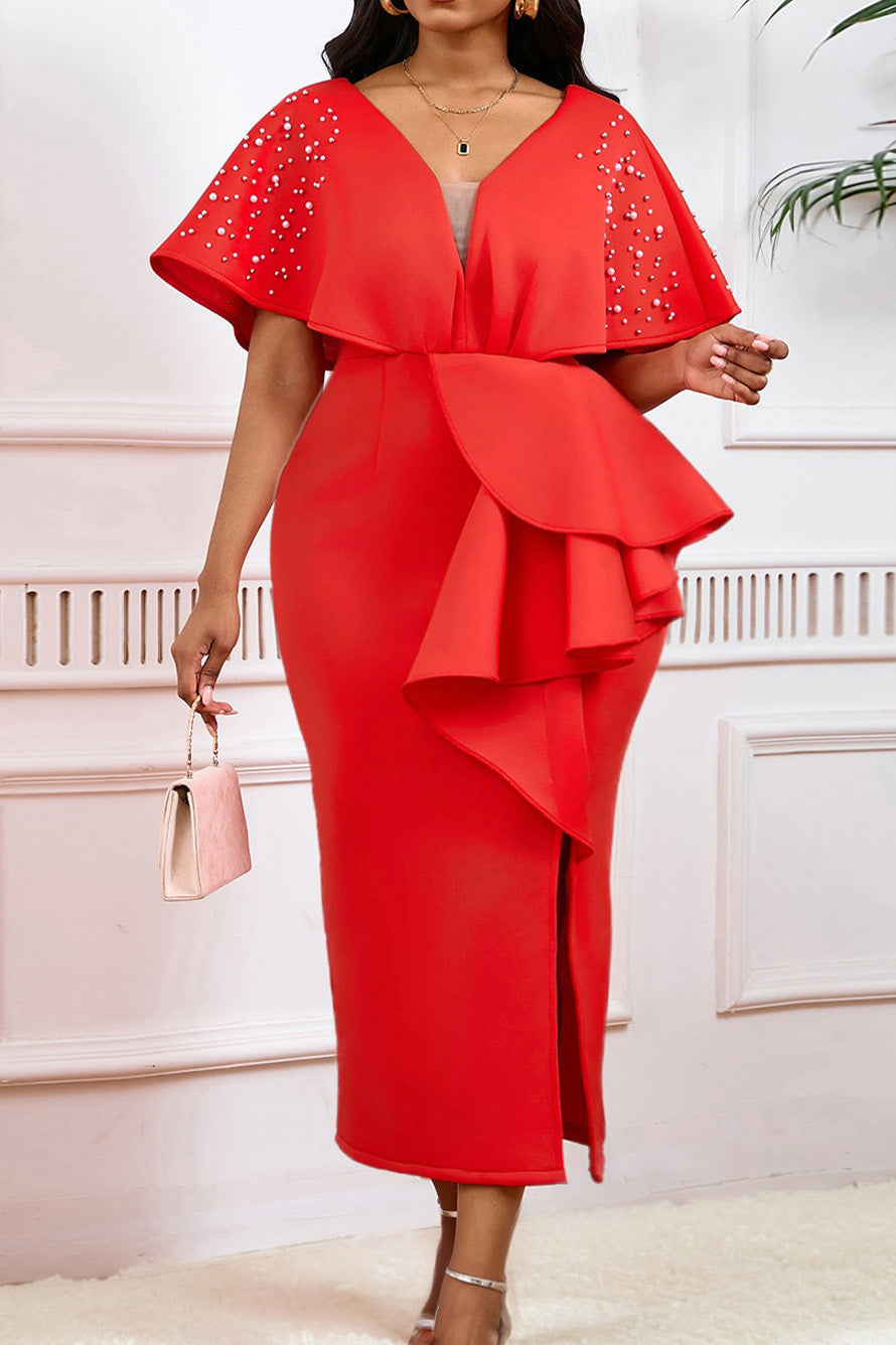 Beaded Ruffled Split Party Dress Lavish Daily