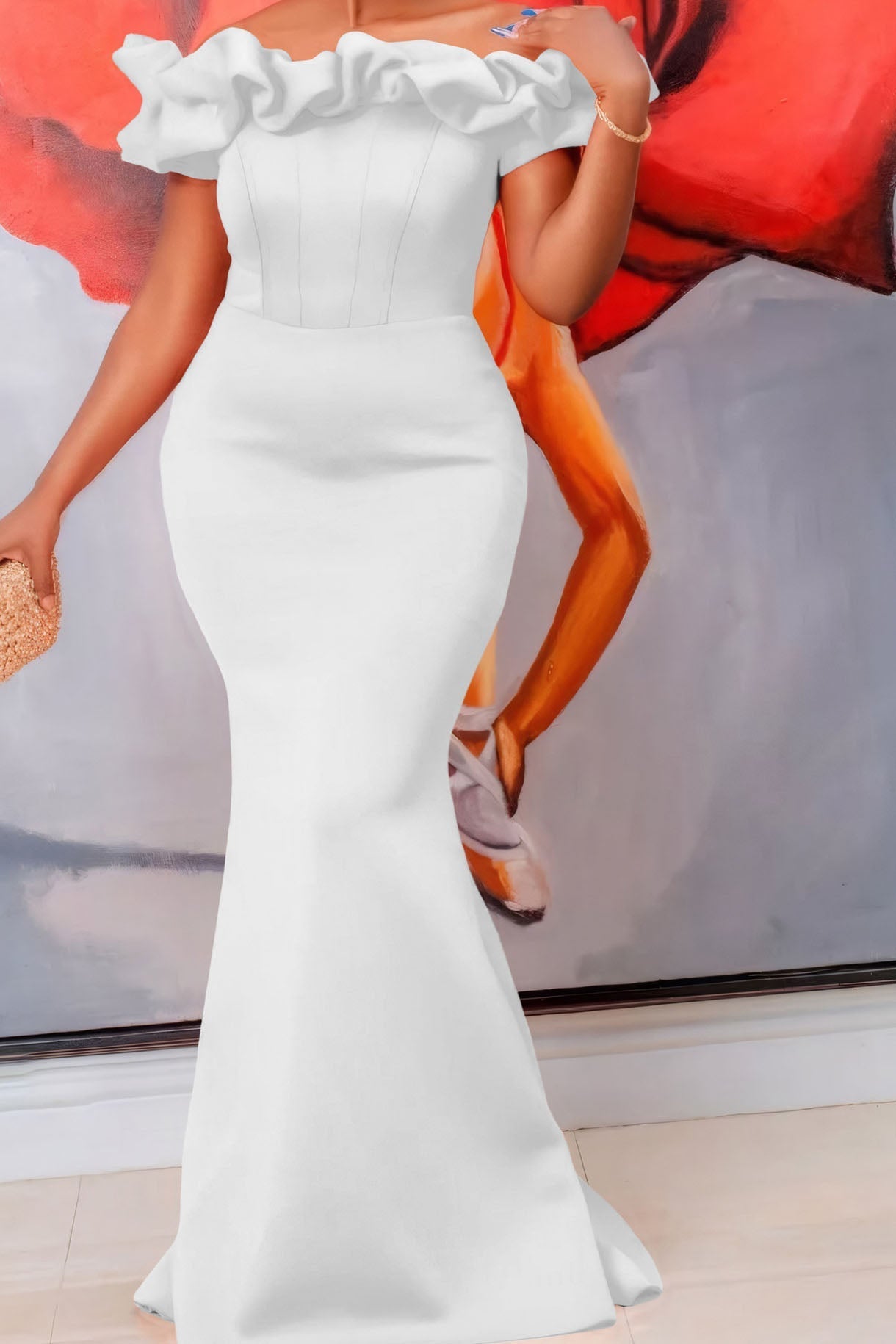 Solid Ruffle Collar Mermaid Dress Lavish Daily