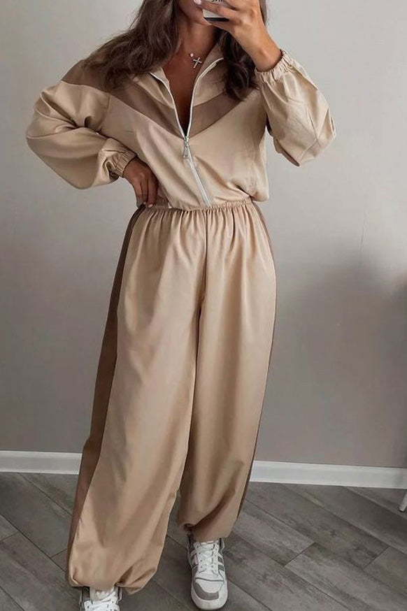 Colorblock Zip Jacket Wide Leg Pants Set Lavish Daily