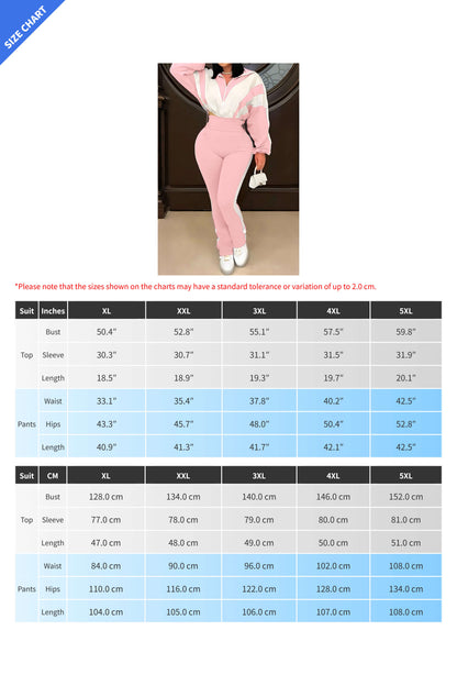 Plus Size Two-Tone Zip Up Set Lavish Daily