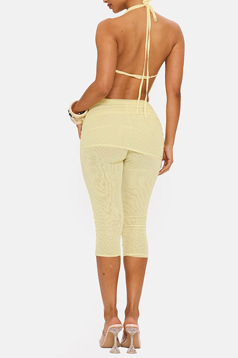 Draped Halter & Sheer Mesh Capri Set Lavish Daily
