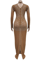 Mesh Rhinestone Long Sleeve Maxi Dress Lavish Daily