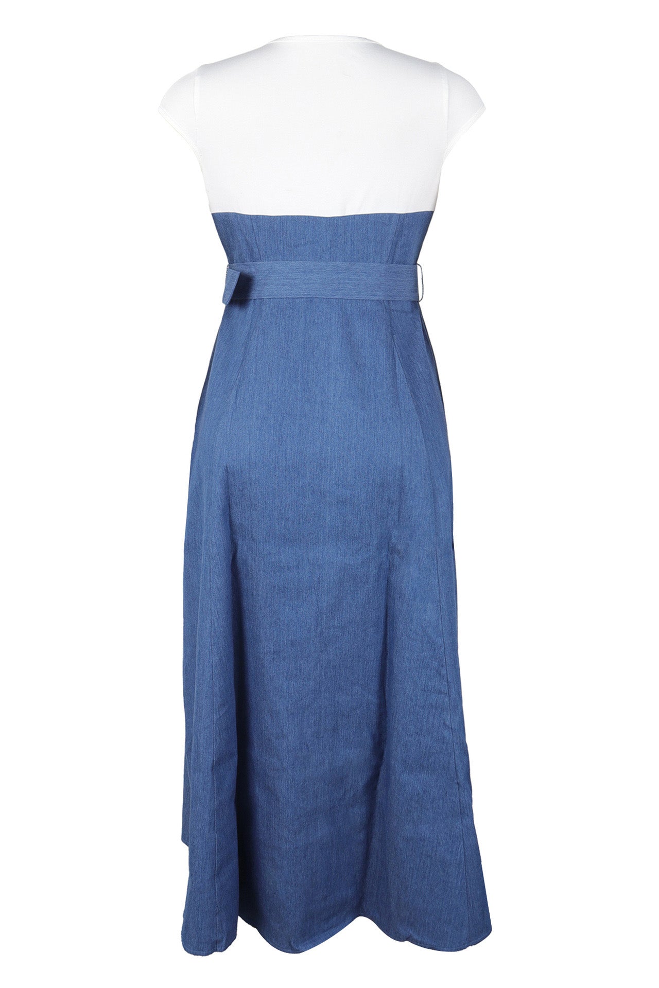 Elegant Denim Patchwork Pocket A-Line Dress Lavish Daily