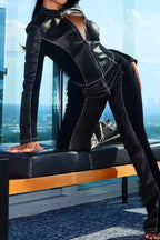 PU Leather Long Sleeve Top and Pants Set Lavish Daily