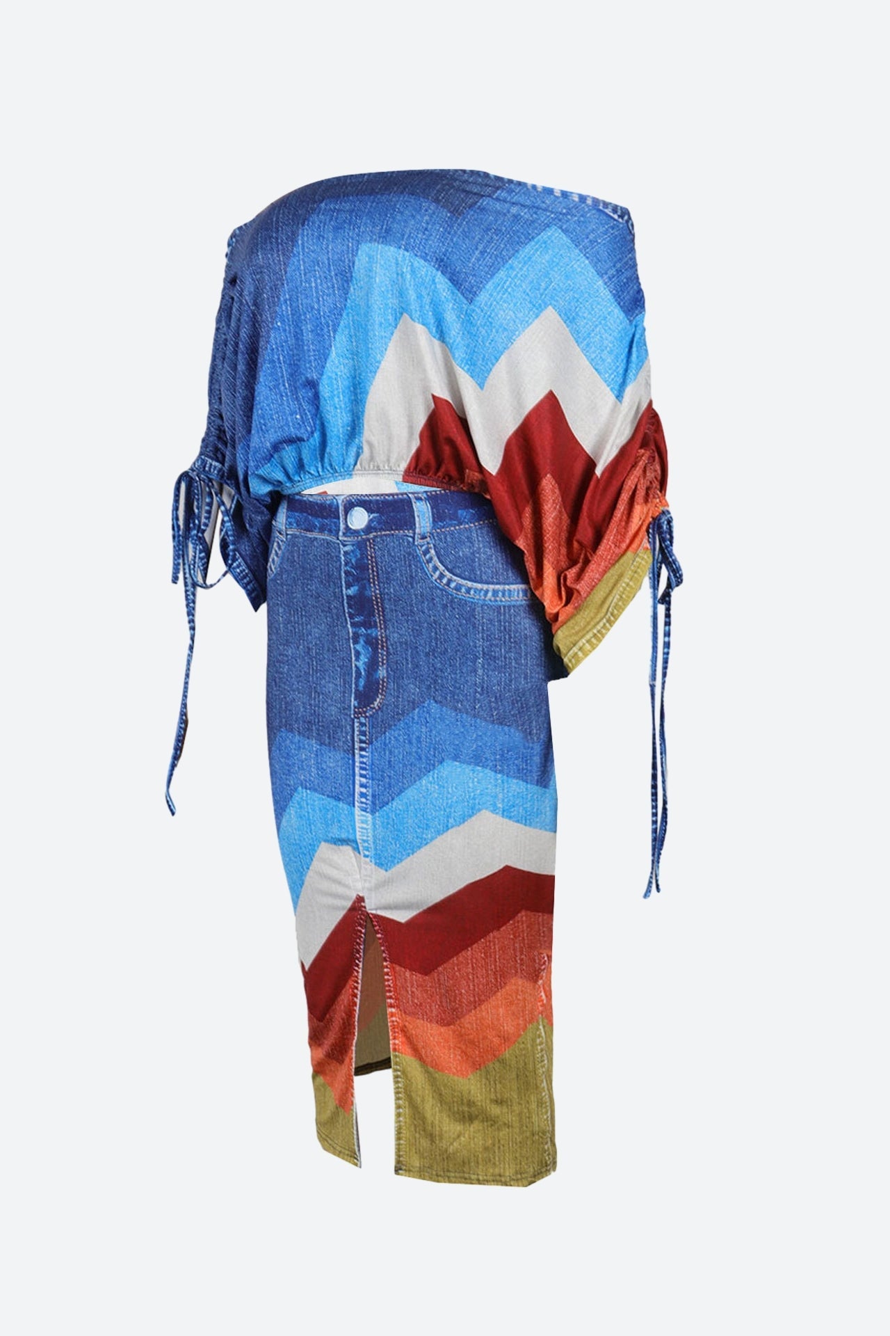 Chevron Denim Effect Skirt Set Lavish Daily