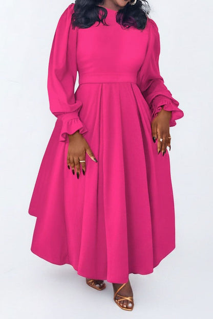 Plus Size Ruffle Cuff Pleated A-Line Midi Dress Lavish Daily