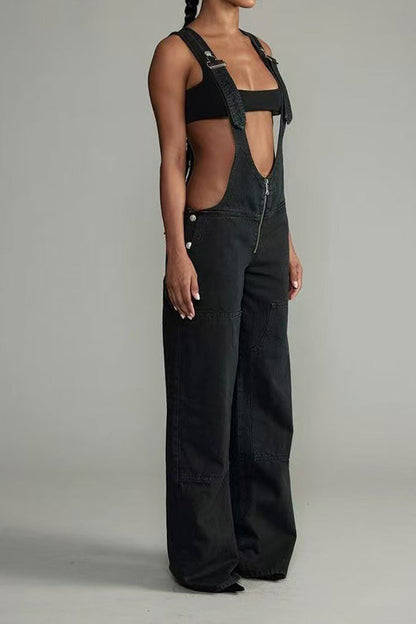 Vintage Wash Wide Leg Denim Overalls Lavish Daily