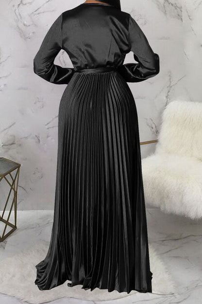 Faux Silk Pleated Tie-Waist Maxi Dress Lavish Daily