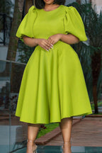 Round Neck Sleeve Slim Waist Swing A-Line Dress Lavish Daily
