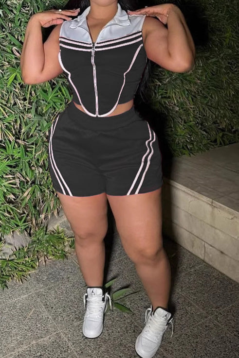 Colorblock Stripe Sleeveless Activewear Set Lavish Daily