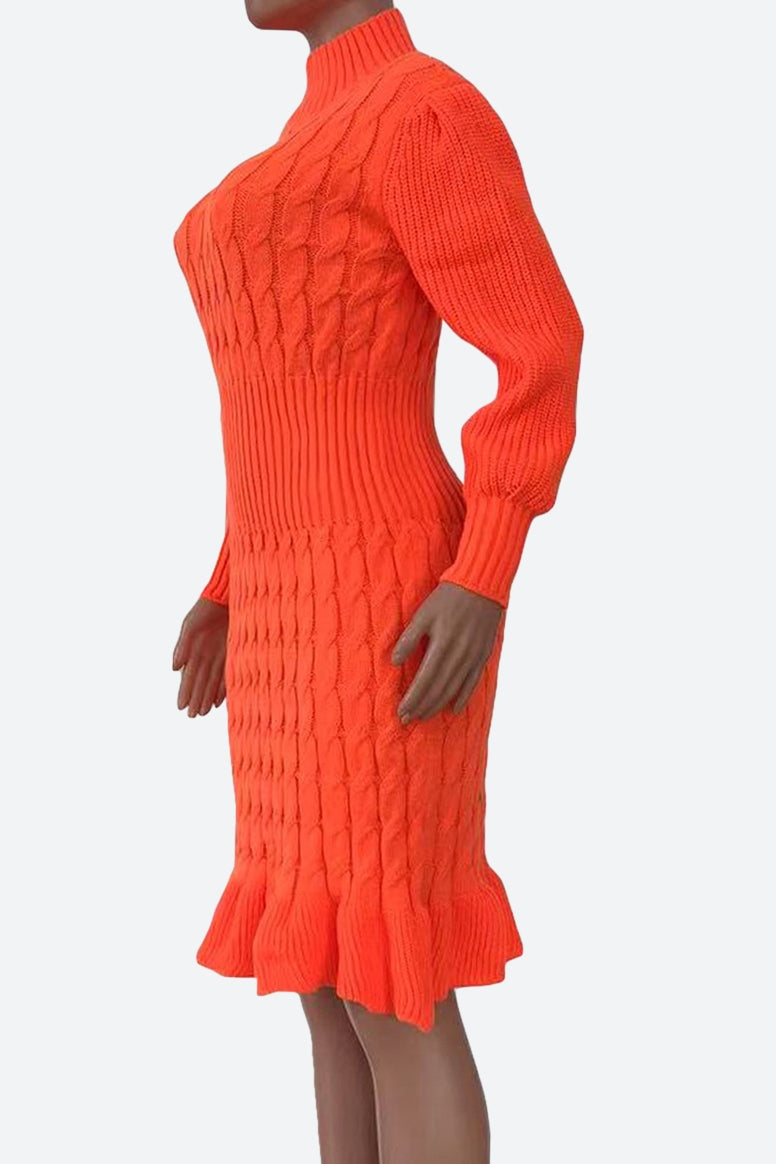 Ruffled Knitted Turtleneck Dresses Lavish Daily