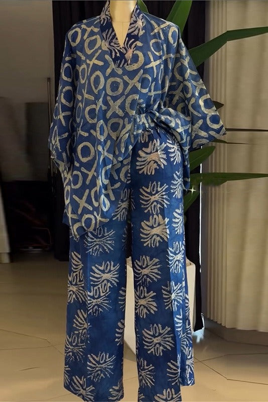 Abstract Print Kaftan & Wide Leg Pants Set Lavish Daily