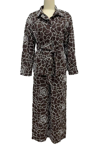 Embroidered Belted Wide Leg Matching Set LavishDaily