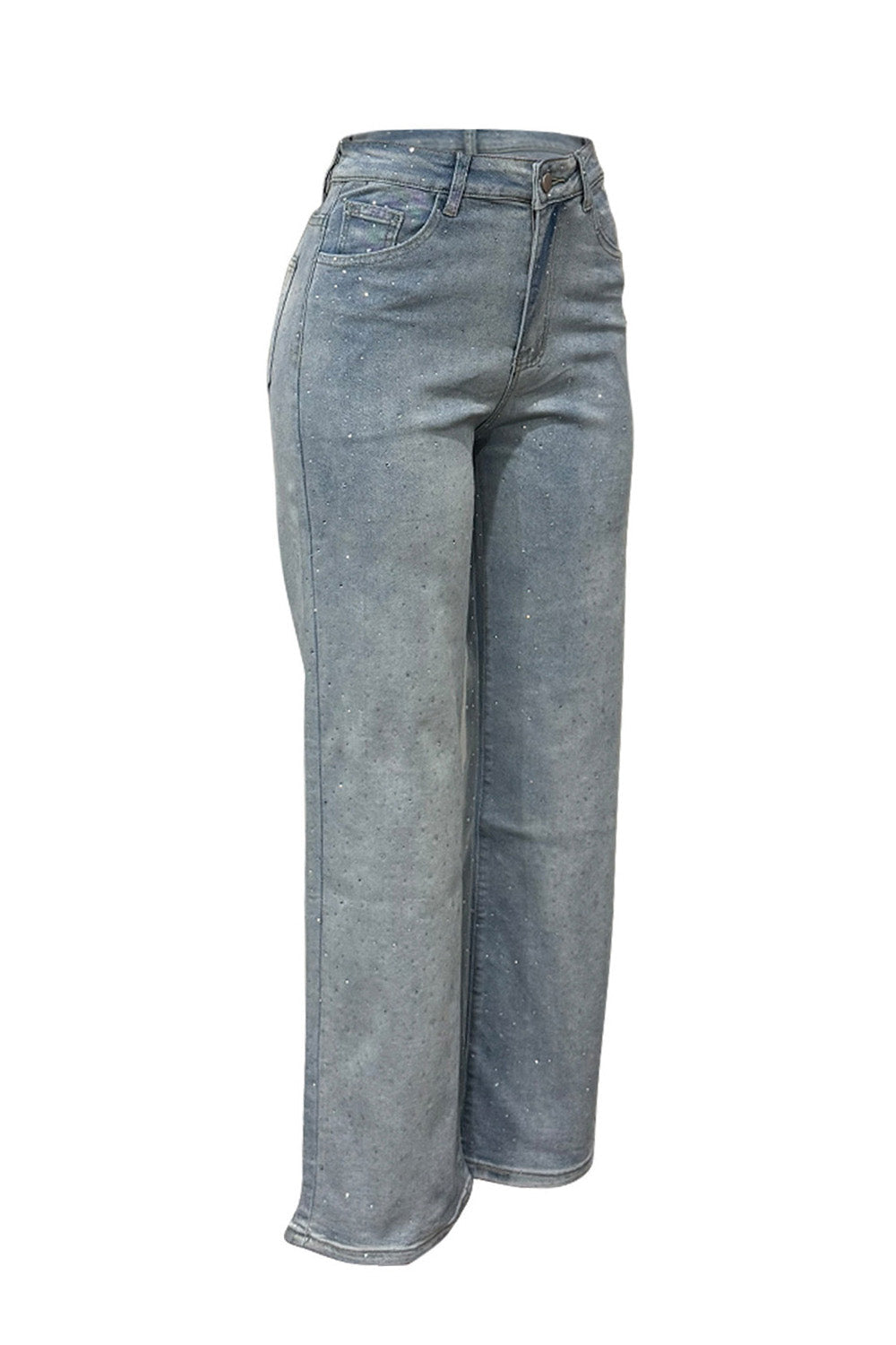 Wide-Leg High-Waist Rhinestone Jeans Lavish Daily