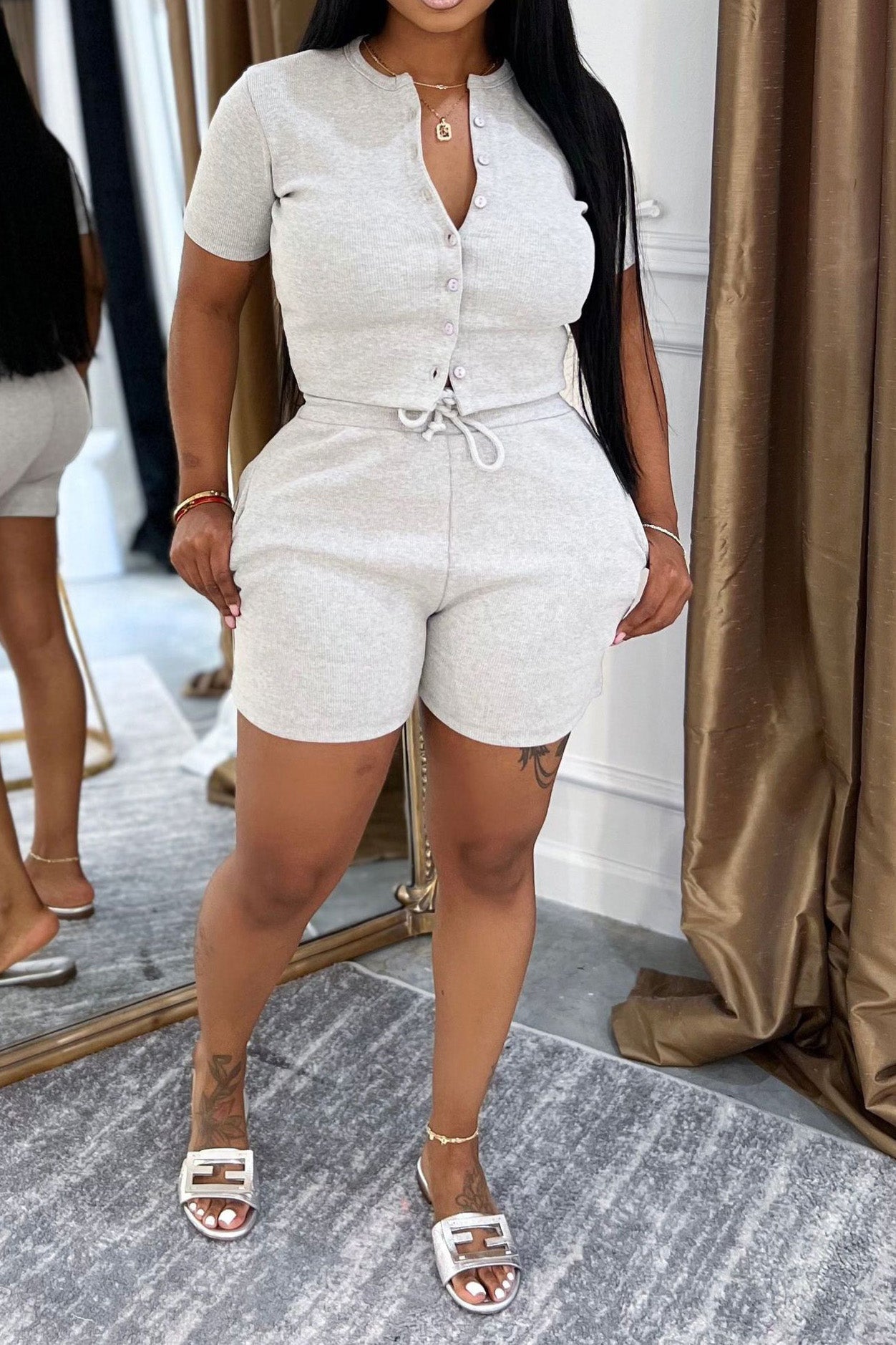 Short Sleeve Top & Ribbed Shorts 2 Piece Sets Lavish Daily