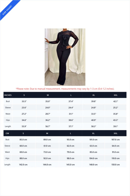 Sheer Mesh Illusion Bow Detail Flared Jumpsuit Lavish Daily