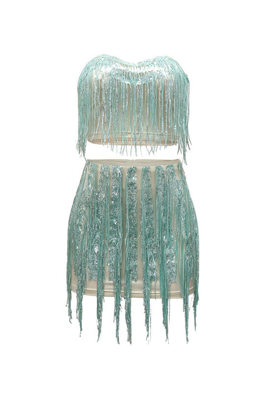 Strapless Top & Fringe Skirt Set Lavish Daily
