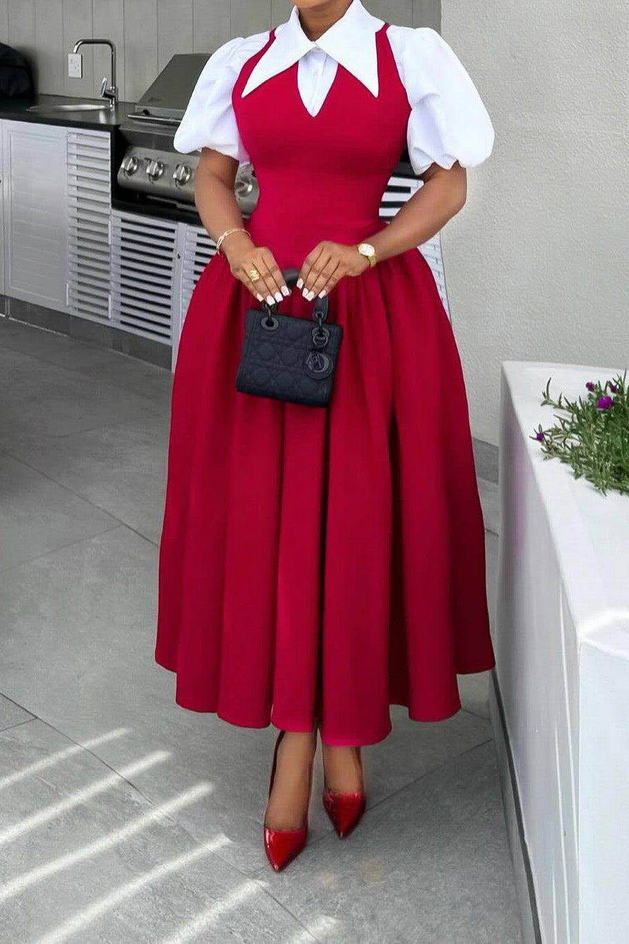 Faux Two-Piece Midi Dress Lavish Daily