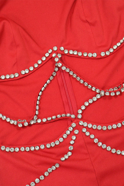 Halter Rhinestone Chain Cutout Flared Jumpsuit Lavish Daily