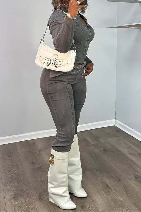 Stretch Denim Jacket and Shorts Set Lavish Daily