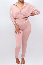 Solid Color Long Sleeve Zip-Up Top & Pants Set Lavish Daily