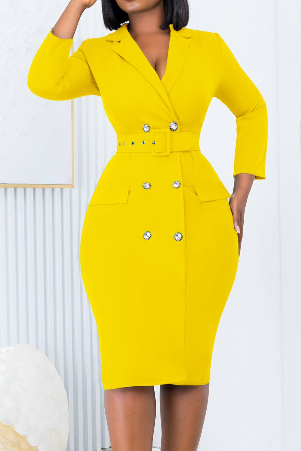 Long Sleeve Double Breasted Midi Dress Lavish Daily