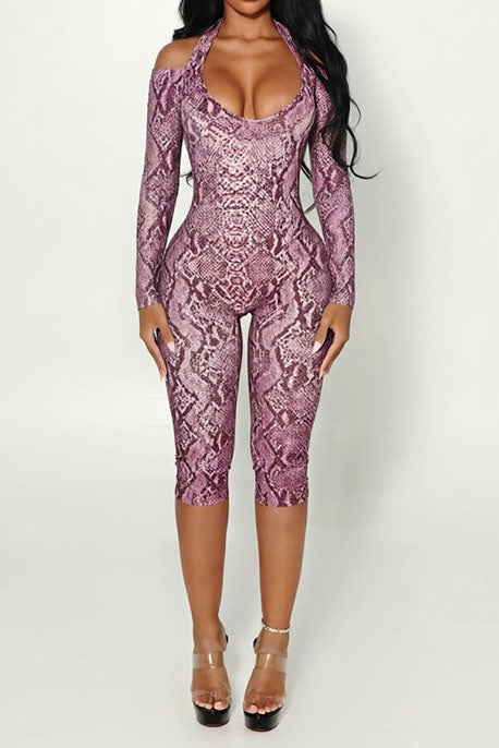 Snake-Print Halter Capri Jumpsuit Lavish Daily