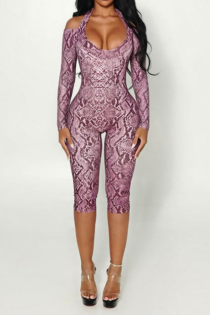 Snake-Print Halter Capri Jumpsuit Lavish Daily