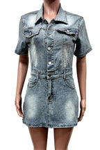 Short Sleeve Denim Mini Dress Lavish Daily