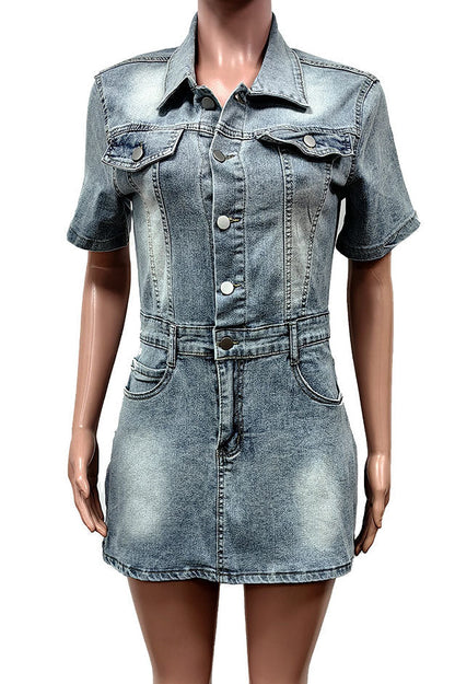 Short Sleeve Denim Mini Dress Lavish Daily