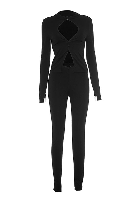 Hollow Out Hook Top Zip Pants Two Piece Set Lavish Daily