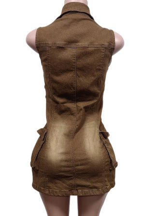 Sleeveless Cargo Denim Mini Dress Lavish Daily