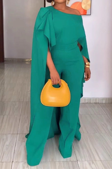 One-Shoulder Cape Palazzo Jumpsuit Lavish Daily