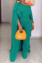 One-Shoulder Cape Palazzo Jumpsuit Lavish Daily