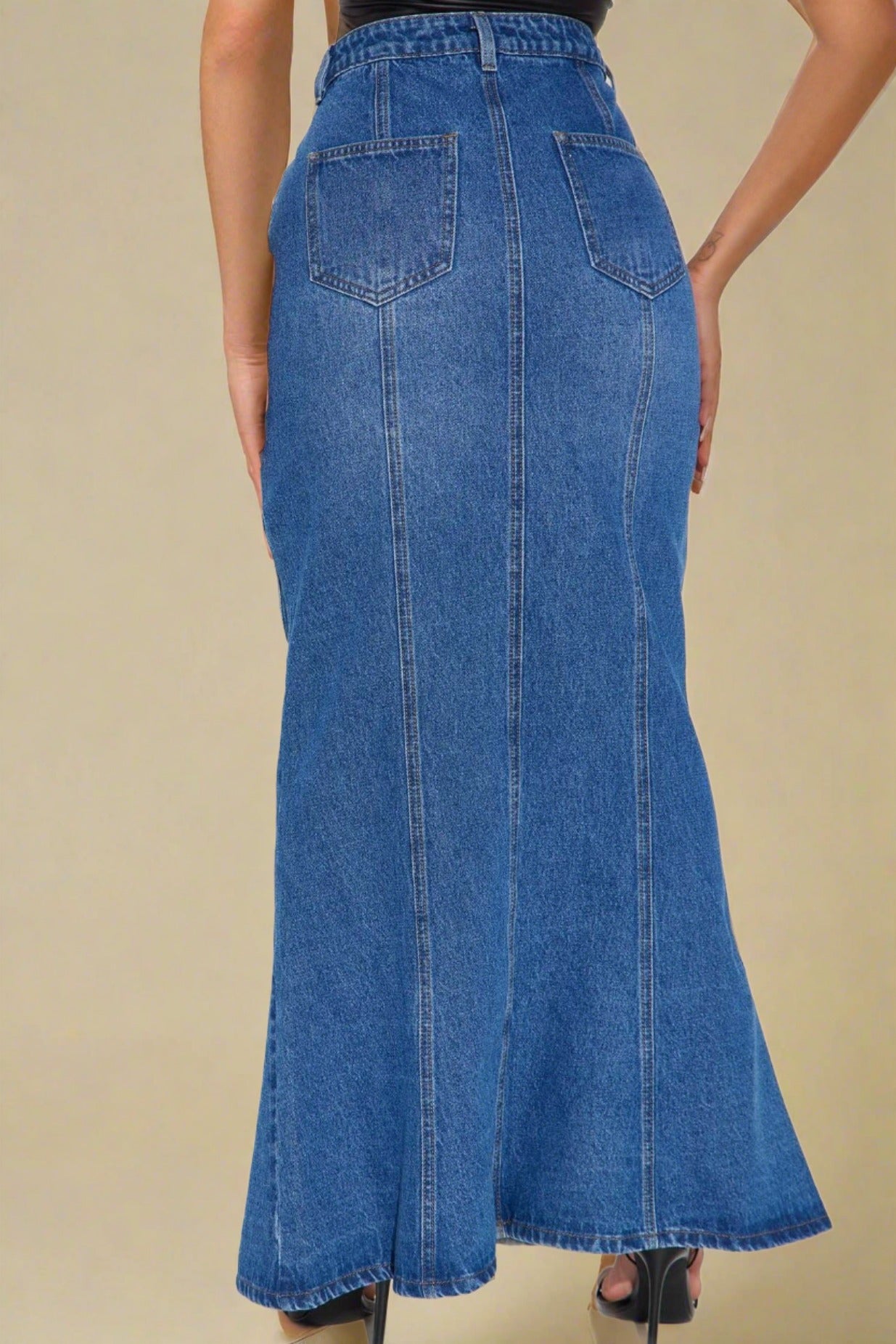 Women's Blue Denim Midi Skirts Lavish Daily