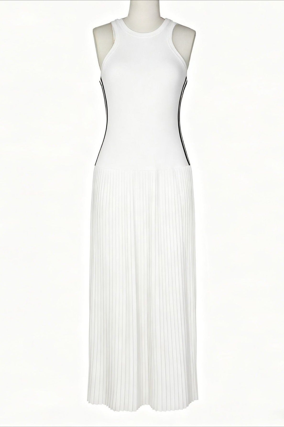 Sporty Contrast-Stripe Pleated Maxi Dress Lavish Daily