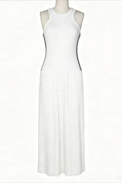Sporty Contrast-Stripe Pleated Maxi Dress Lavish Daily