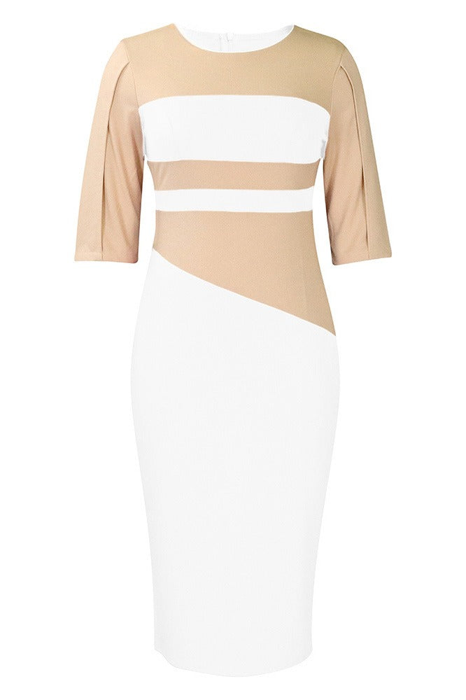 Plus Size 3/4 Sleeve Color Block Bodycon Dress Lavish Daily