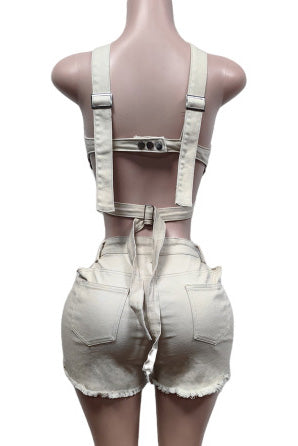 Denim Top & Cut Out Shorts Set Lavish Daily