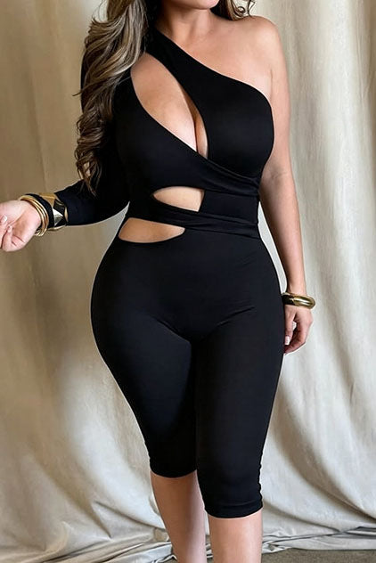 One-Shoulder Cutout Capri Jumpsuit Lavish Daily