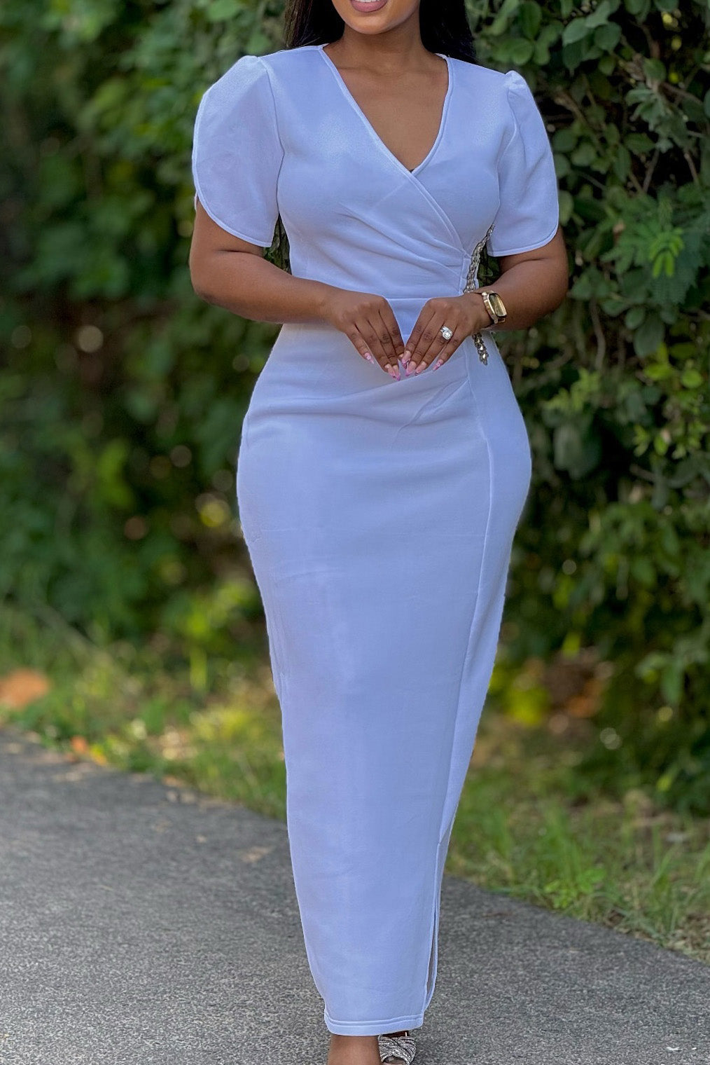 Elegant V-Neck Crystal Dress Lavish Daily