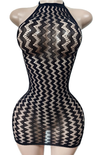 Sheer Zig-Zag Halter Bodycon Mini Dress Lavish Daily