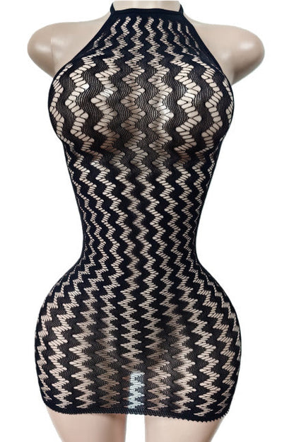 Sheer Zig-Zag Halter Bodycon Mini Dress Lavish Daily