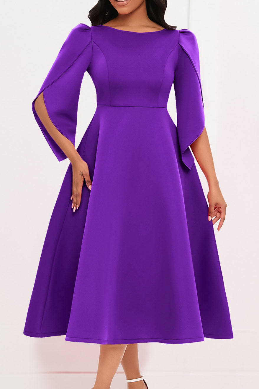 Elegant 3/4 Petal Sleeve Long Midi Dress Lavish Daily